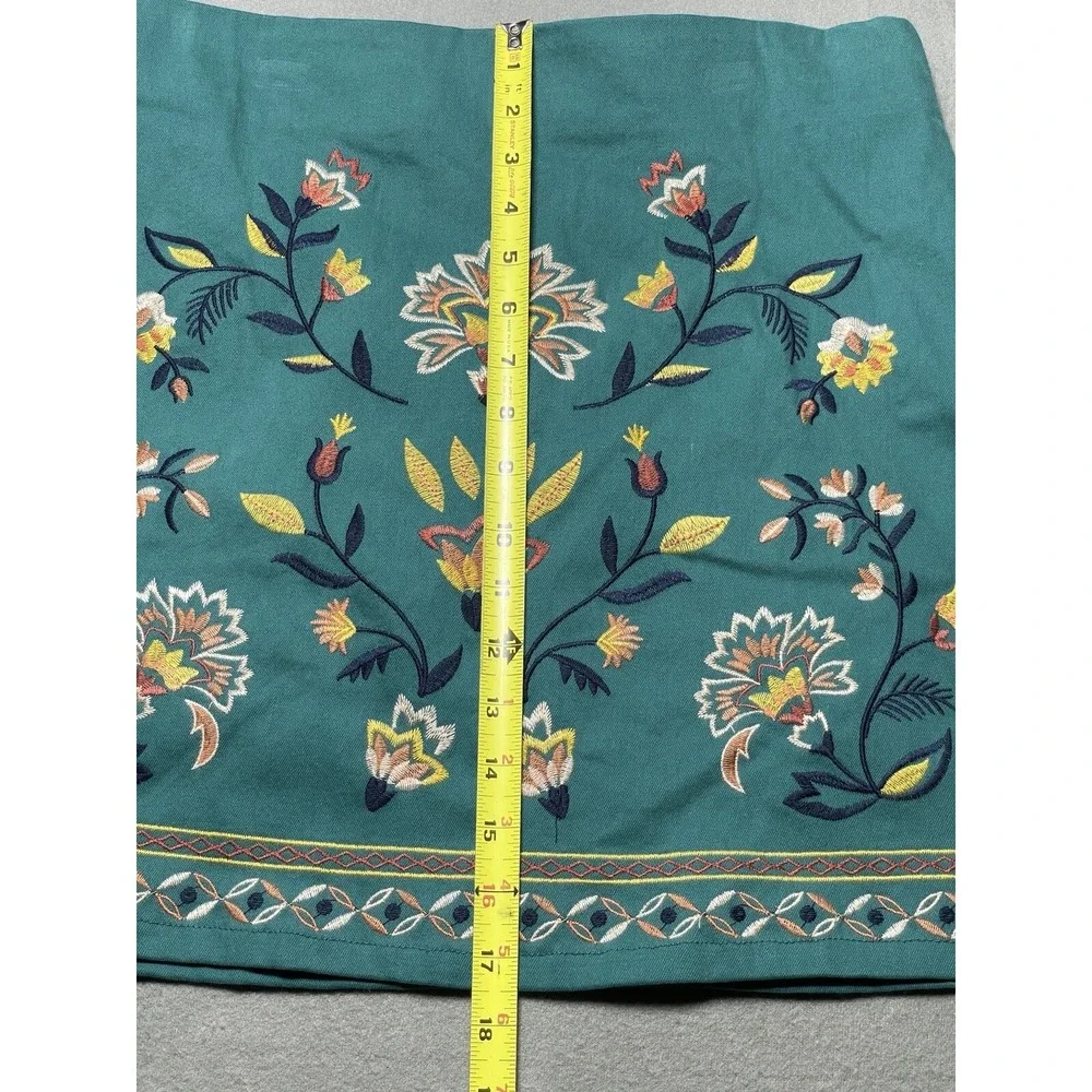 Women's Skirt MED‎ Embroidered Boho Teal Green Stretch Side Zip Colorful Western - Picture 13 of 16